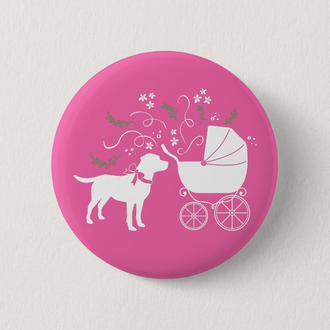 Labrador Theme Dog Baby Dusche Pink Labrador Button (Vorderseite)