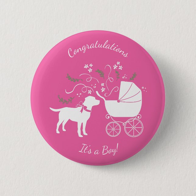 Labrador Theme Dog Baby Dusche Pink Labrador Button (Vorderseite)