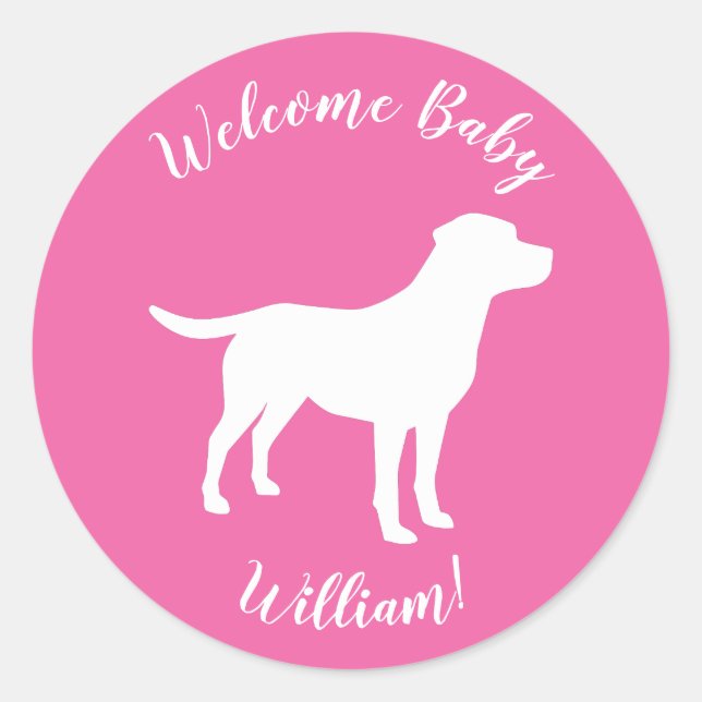 Labrador Theme Dog Baby Dusche Pink Labrador Runder Aufkleber (Vorderseite)