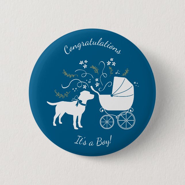 Labrador Theme - Dog Baby Shower Blue Labrador Button (Vorderseite)