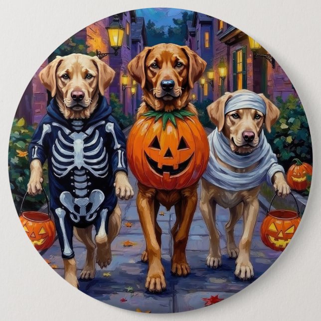 Labrador Trick-or-Treating in Halloween-Kostümen Button (Vorderseite)