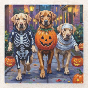 Labrador Trick-or-Treating in Halloween-Kostümen Glasuntersetzer