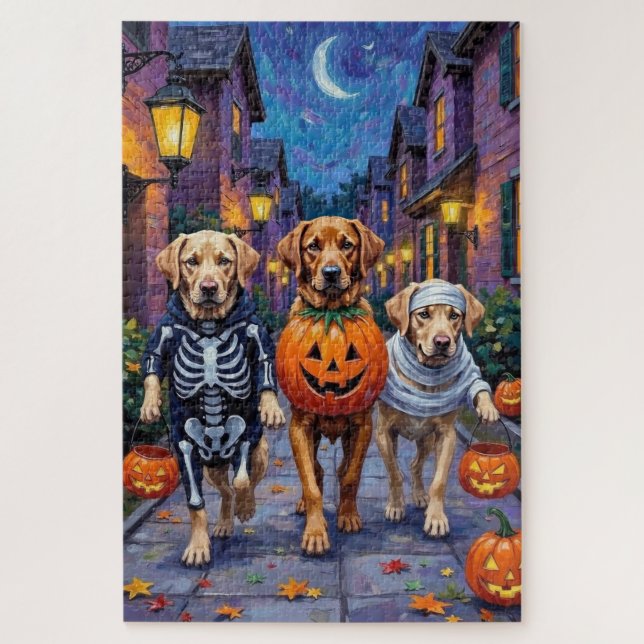Labrador Trick-or-Treating in Halloween-Kostümen Puzzle (Vertikal)
