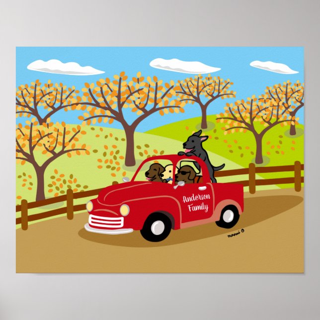 Labrador und Red Truck Fall View Poster (Vorne)