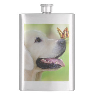 Labrador und Schmetterlingswirbel Kissen Flachmann