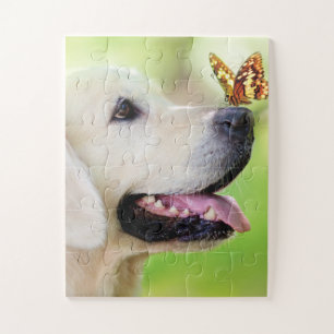 Labrador und Schmetterlingswirbel Kissen Puzzle