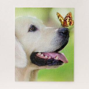Labrador und Schmetterlingswirbel Kissen Puzzle