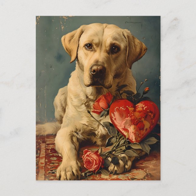 Labrador Vintag Valentinstag Postkarte (Vorderseite)