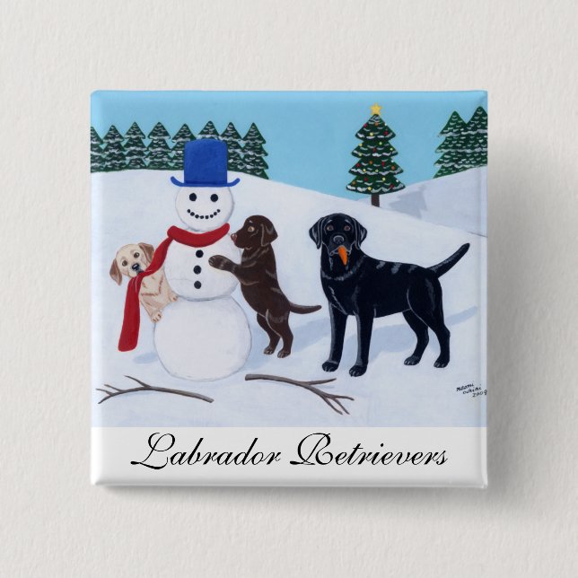 Labrador-Weihnachten mit Schneemann Button (Vorderseite)