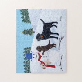 Labrador-Weihnachten mit Schneemann Puzzle