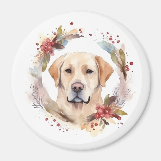Labrador-Weihnachtskranz Festlicher Hund Magnet (Vorne)