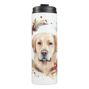Labrador-Weihnachtskranz Festlicher Hund Thermosbecher
