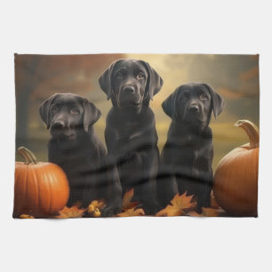 Labrador Welpe Herbstfreude Kürbis Geschirrtuch