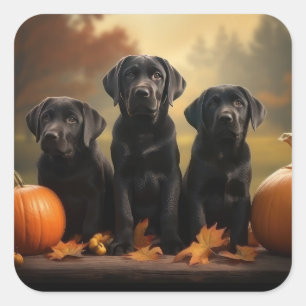 Labrador Welpe Herbstfreude Kürbis Quadratischer Aufkleber
