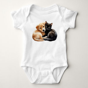 Labrador-Welpe mit süßem schwarzen Kätzchen Baby Strampler