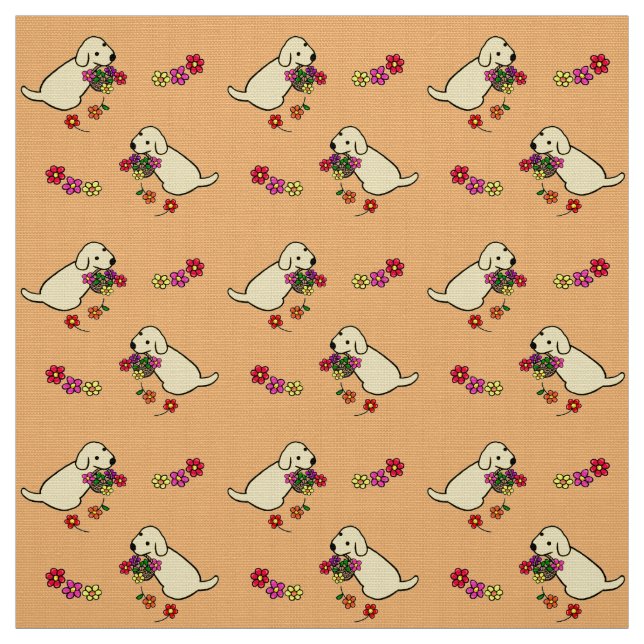 Labrador-Welpen-Blumen-Korb-Cartoon Stoff (Muster)