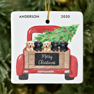 Labrador Welpen Hunde Vintage roter Weihnachtswage Keramikornament