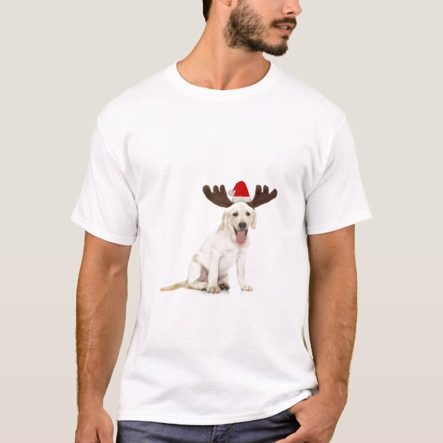 Labrador-Welpen-tragende Geweihe T-Shirt (Vorderseite)