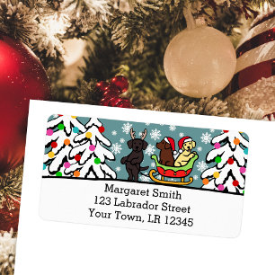 Labrador Welpen und Sleigh Christmas Labels Adressaufkleber