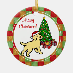 Labrador-Welpen-und Weihnachtsbaum Keramik Ornament