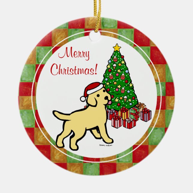 Labrador-Welpen-und Weihnachtsbaum Keramik Ornament (Vorne)