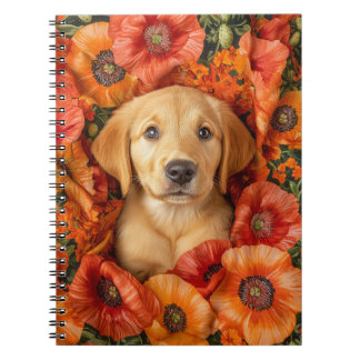 Labrador x Golden Puppy in Poppies schnippelt Notizblock