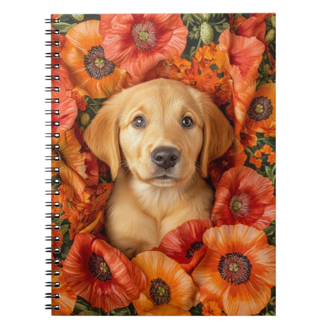Labrador x Golden Puppy in Poppies schnippelt Notizblock (Vorderseite)