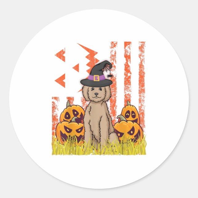 Labradordoodle Dog Hexentanz Pumpkins Ha Runder Aufkleber (Vorderseite)