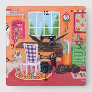 Labradoren in der Nähraummalerei der Mama Quadratische Wanduhr