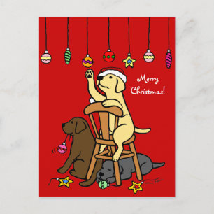 Labradoren und Weihnachtsschmuck Cartoon Feiertagspostkarte