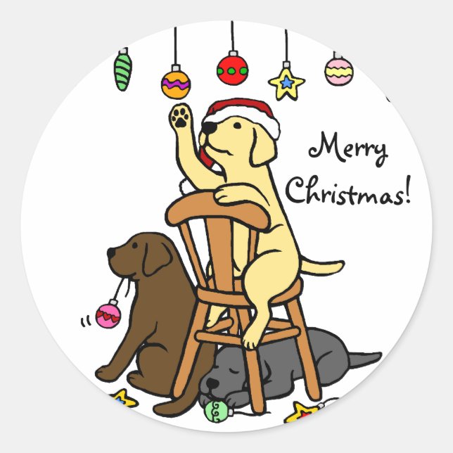 Labradoren und Weihnachtsschmuck Cartoon Runder Aufkleber (Vorderseite)