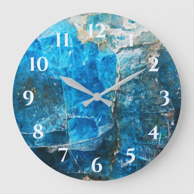 Labradorit-Edelsteine Blaue Zahlen Große Wanduhr (Vorderseite)