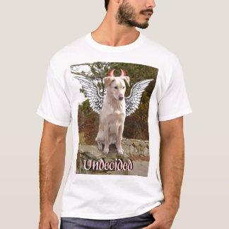 Labradormischung mit Engelsflügeln und T-Shirt