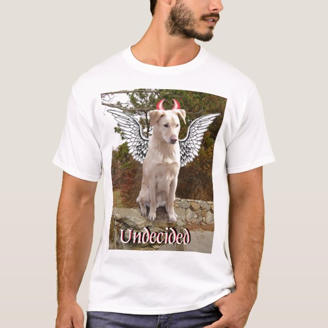 Labradormischung mit Engelsflügeln und T-Shirt (Vorderseite)