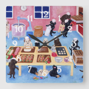 Labradors Bäckerei Malerei Wall Clock Quadratische Wanduhr