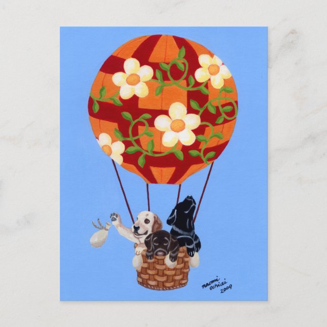 Labradors & Hot Air Balloon Painting Postkarte (Vorderseite)
