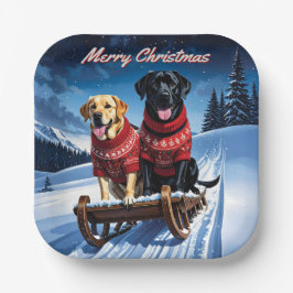Labradors Sled Ride Christmas Pappteller