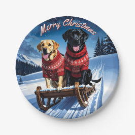 Labradors Sled Ride Christmas Pappteller