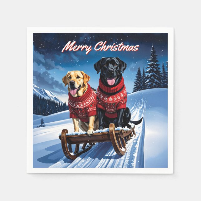 Labradors Sled Ride Christmas Serviette (Vorderseite)