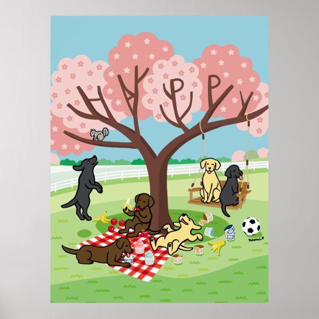 Labradors und Happy Cherry Blossom Poster (Vorne)