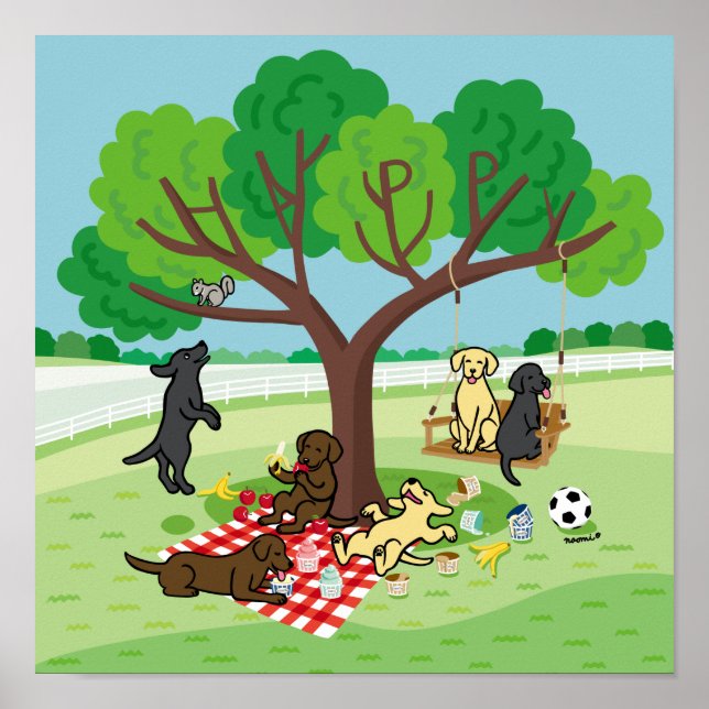 Labradors und Happy Tree Poster (Vorne)