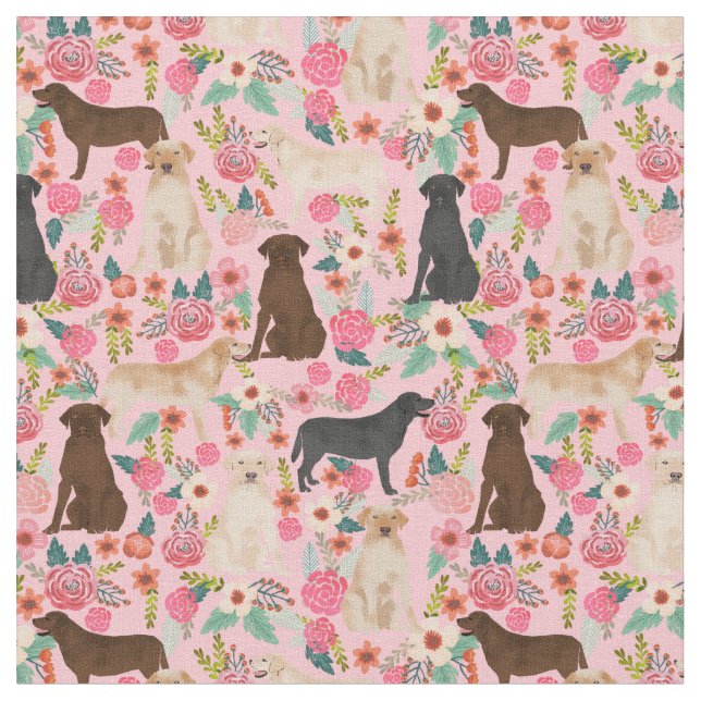 Labradors Vintage Blumen pink Stoff (Nahaufnahme)