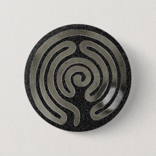 Labyrinth antikes Silber Schwarzer Spritzer Button