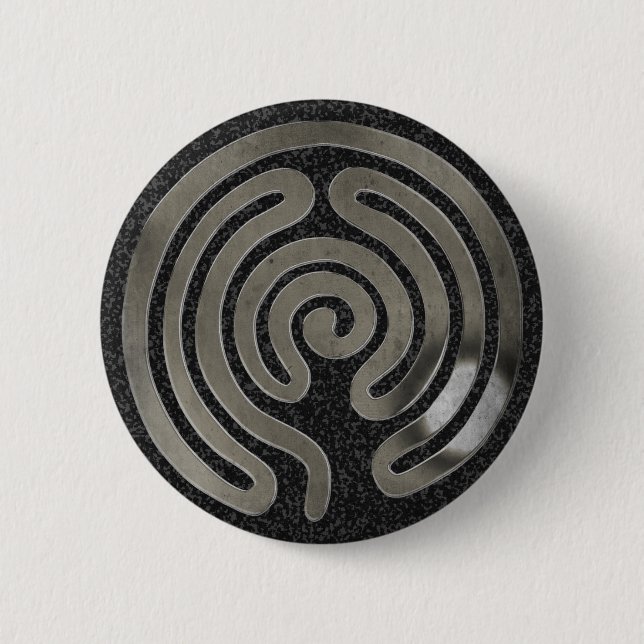 Labyrinth antikes Silber | Schwarzer Spritzer Button (Vorderseite)