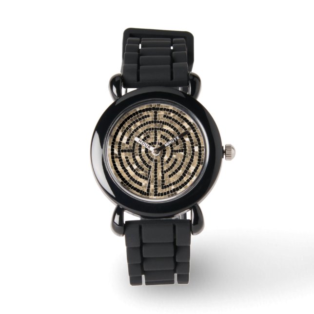 LABYRINTH / Black Silicone Watch Armbanduhr (Vorderseite)