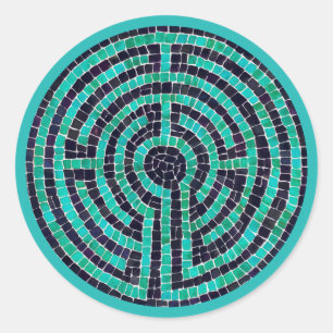 LABYRINTH III Large Round Stickers - Türkis