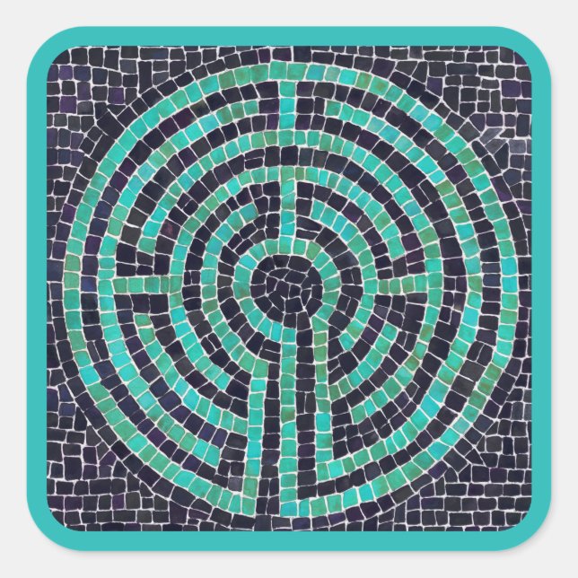 LABYRINTH III Large Square Stickers - Türkis (Vorderseite)