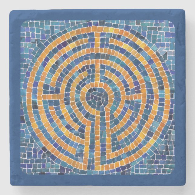 LABYRINTH IV Marmor Untersetzer - Blau (Vorderseite)