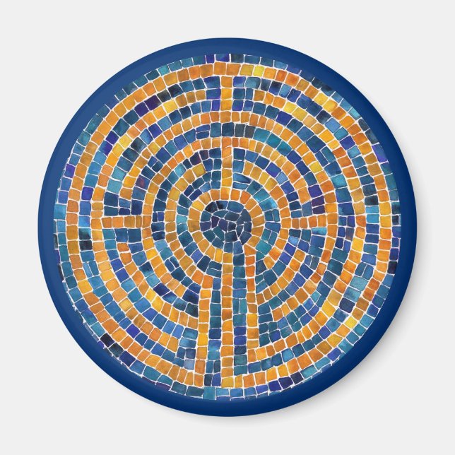 LABYRINTH IV Round Magnet - Blau (Vorne)