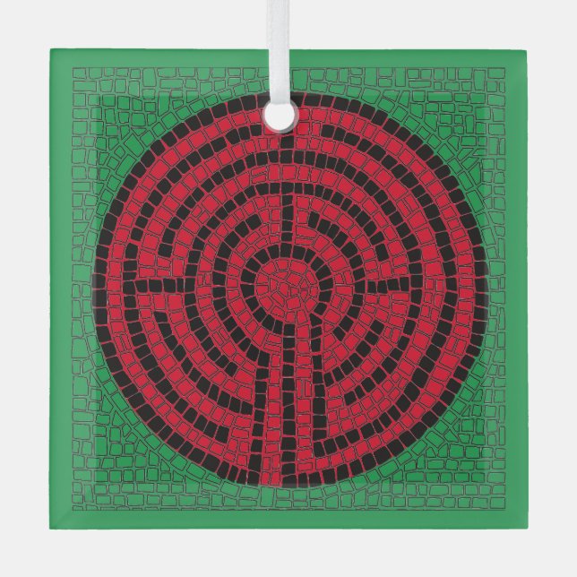 LABYRINTH IX Glas Square Ornament (Vorderseite)